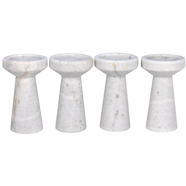 Aleka Decorative Marble White Candle Holder (Set of 4)-Lanterns-Noir-LOOMLAN