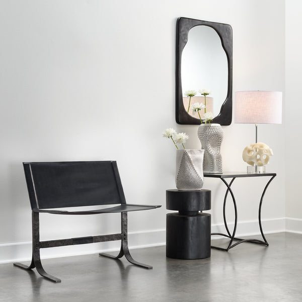 Alessa Black Leather Sling Chair-Accent Chairs-Jamie Young-LOOMLAN