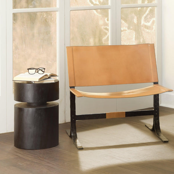 Alessa Tan Leather Accent Sling Chair-Accent Chairs-Jamie Young-LOOMLAN