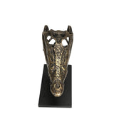 Alligator On Stand Antique Brass Medium Sculpture-Statues & Sculptures-Noir-LOOMLAN