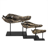 Alligator On Stand Antique Brass Small Sculpture-Statues & Sculptures-Noir-LOOMLAN