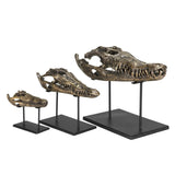 Alligator On Stand Antique Brass Small Sculpture-Statues & Sculptures-Noir-LOOMLAN