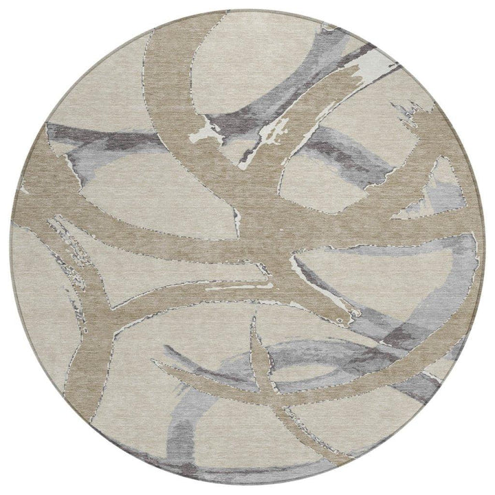 Aloura Beige Washable Indoor-Outdoor Rug-Outdoor Rugs-LOOMLAN Rugs-8' x 8'-LOOMLAN