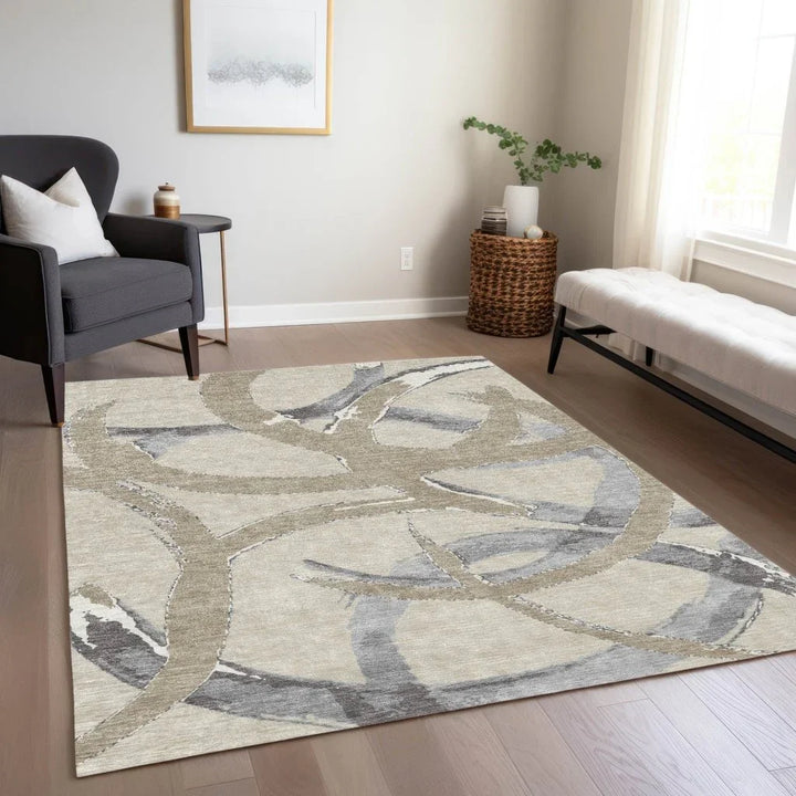 Aloura Beige Washable Indoor-Outdoor Rug-Outdoor Rugs-LOOMLAN Rugs-LOOMLAN