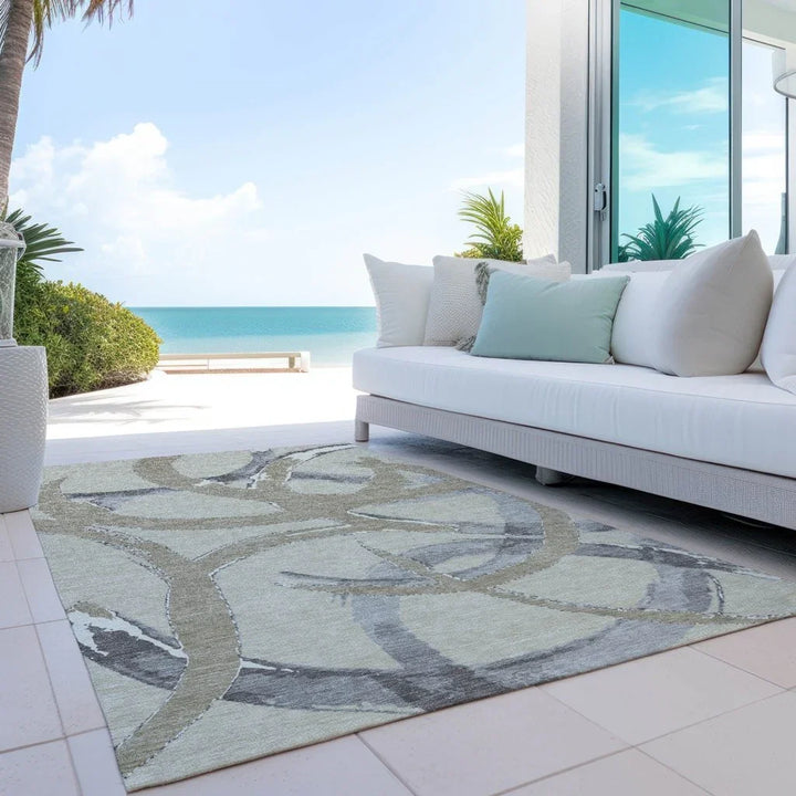 Aloura Beige Washable Indoor-Outdoor Rug-Outdoor Rugs-LOOMLAN Rugs-LOOMLAN