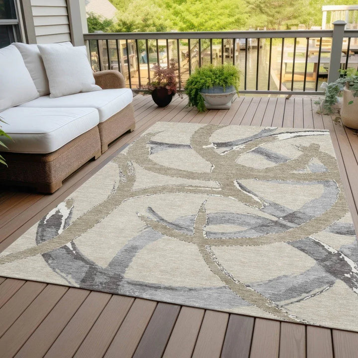 Aloura Beige Washable Indoor-Outdoor Rug-Outdoor Rugs-LOOMLAN Rugs-LOOMLAN