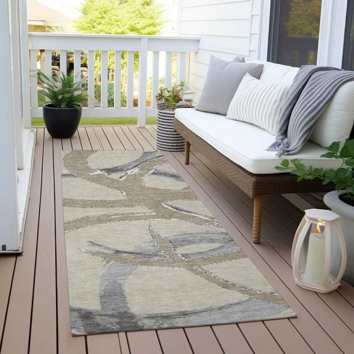 Aloura Beige Washable Indoor-Outdoor Rug-Outdoor Rugs-LOOMLAN Rugs-LOOMLAN