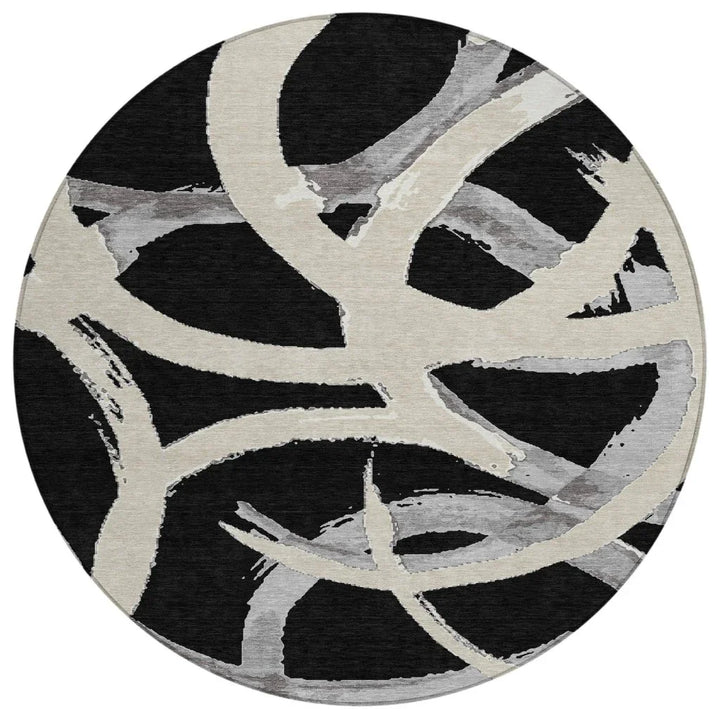 Aloura Black Washable Indoor-Outdoor Rug-Outdoor Rugs-LOOMLAN Rugs-8' x 8'-LOOMLAN