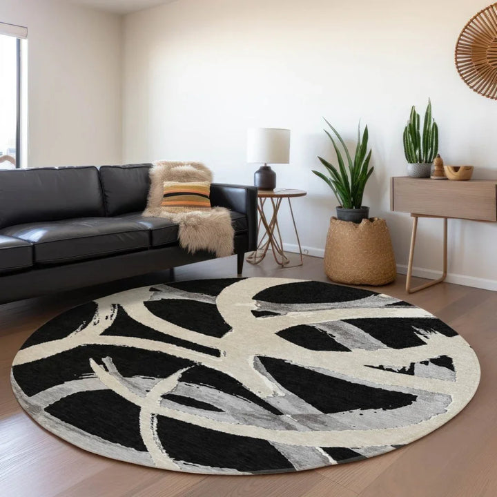 Aloura Black Washable Indoor-Outdoor Rug-Outdoor Rugs-LOOMLAN Rugs-LOOMLAN