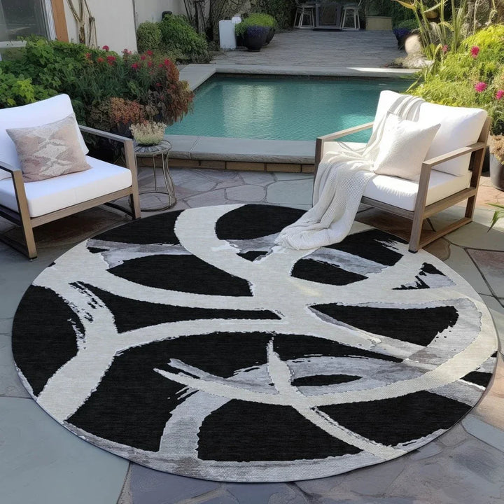 Aloura Black Washable Indoor-Outdoor Rug-Outdoor Rugs-LOOMLAN Rugs-LOOMLAN