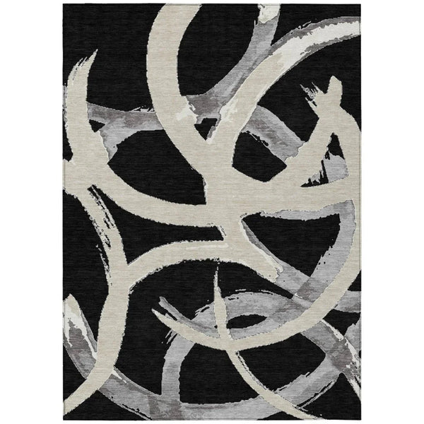 Aloura Black Washable Indoor-Outdoor Rug-Outdoor Rugs-LOOMLAN Rugs-2'6" x 3'10"-LOOMLAN