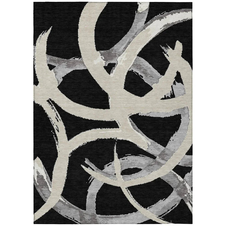 Aloura Black Washable Indoor-Outdoor Rug-Outdoor Rugs-LOOMLAN Rugs-2'6" x 3'10"-LOOMLAN