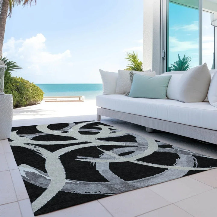 Aloura Black Washable Indoor-Outdoor Rug-Outdoor Rugs-LOOMLAN Rugs-LOOMLAN
