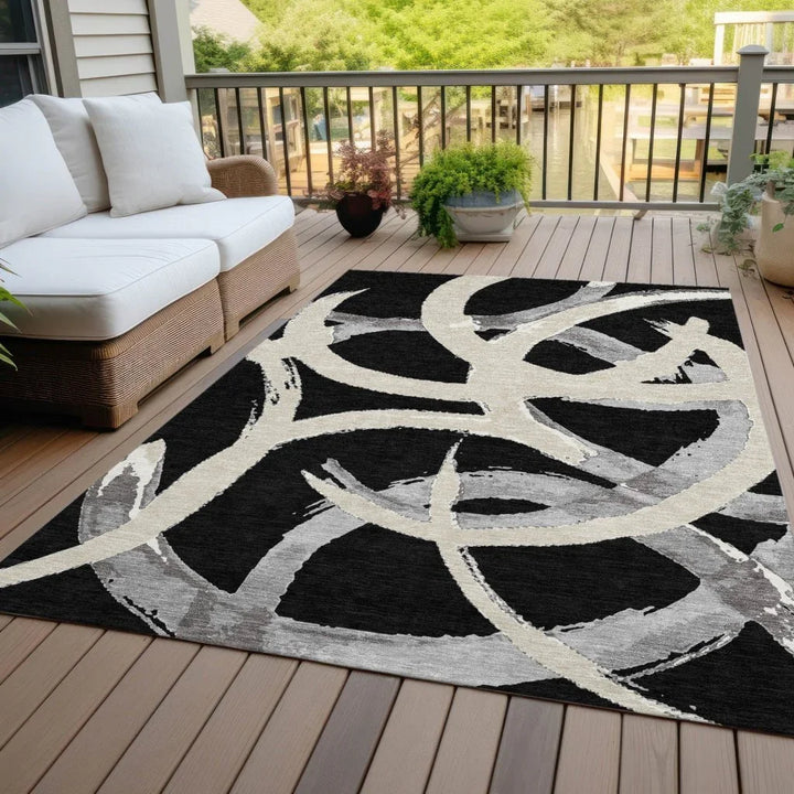 Aloura Black Washable Indoor-Outdoor Rug-Outdoor Rugs-LOOMLAN Rugs-LOOMLAN