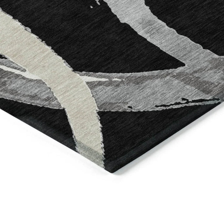 Aloura Black Washable Indoor-Outdoor Rug-Outdoor Rugs-LOOMLAN Rugs-LOOMLAN