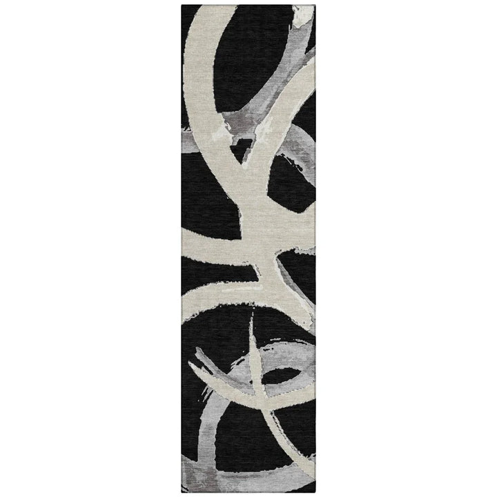 Aloura Black Washable Indoor-Outdoor Rug-Outdoor Rugs-LOOMLAN Rugs-2'3" x 7'6"-LOOMLAN