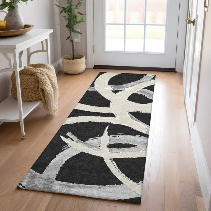 Aloura Black Washable Indoor-Outdoor Rug-Outdoor Rugs-LOOMLAN Rugs-LOOMLAN