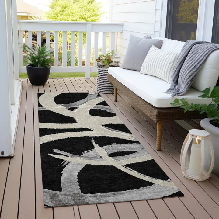 Aloura Black Washable Indoor-Outdoor Rug-Outdoor Rugs-LOOMLAN Rugs-LOOMLAN