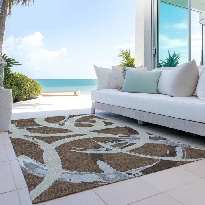 Aloura Brown Washable Indoor-Outdoor Rug-Outdoor Rugs-LOOMLAN Rugs-LOOMLAN