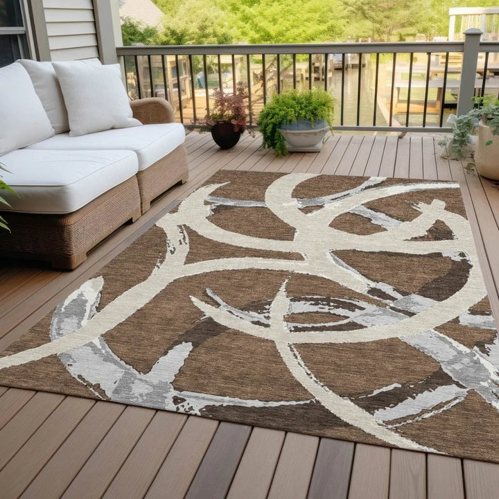 Aloura Brown Washable Indoor-Outdoor Rug-Outdoor Rugs-LOOMLAN Rugs-LOOMLAN