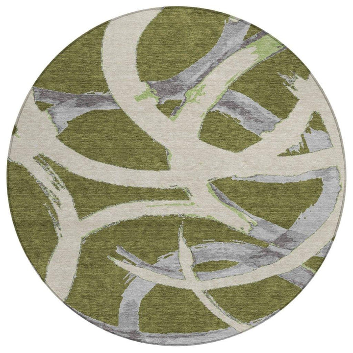 Aloura Green Washable Indoor-Outdoor Rug-Outdoor Rugs-LOOMLAN Rugs-8' x 8'-LOOMLAN