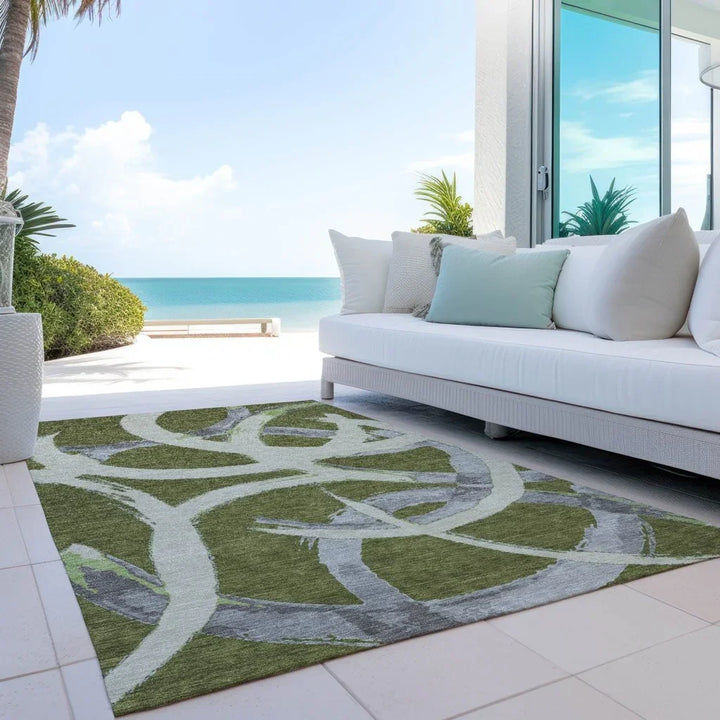 Aloura Green Washable Indoor-Outdoor Rug-Outdoor Rugs-LOOMLAN Rugs-LOOMLAN