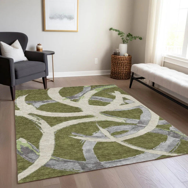 Aloura Green Washable Indoor-Outdoor Rug-Outdoor Rugs-LOOMLAN Rugs-LOOMLAN