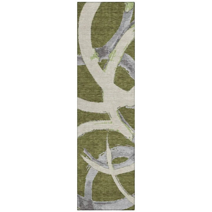 Aloura Green Washable Indoor-Outdoor Rug-Outdoor Rugs-LOOMLAN Rugs-2'3" x 7'6"-LOOMLAN