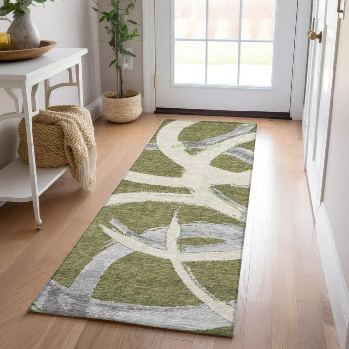 Aloura Green Washable Indoor-Outdoor Rug-Outdoor Rugs-LOOMLAN Rugs-LOOMLAN