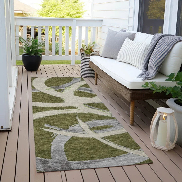 Aloura Green Washable Indoor-Outdoor Rug-Outdoor Rugs-LOOMLAN Rugs-LOOMLAN