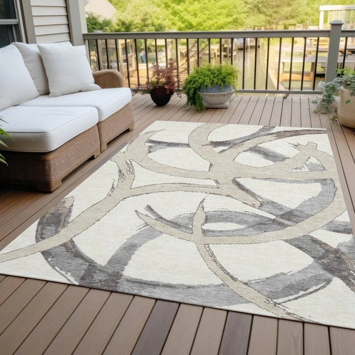Aloura Ivory Washable Indoor-Outdoor Rug-Outdoor Rugs-LOOMLAN Rugs-LOOMLAN