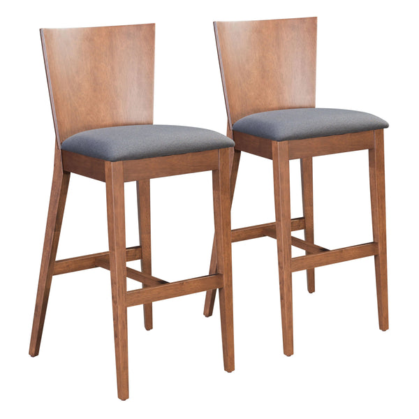Ambrose Bar Chair (Set of 2) Walnut & Gray Bar Stools LOOMLAN By Zuo Modern