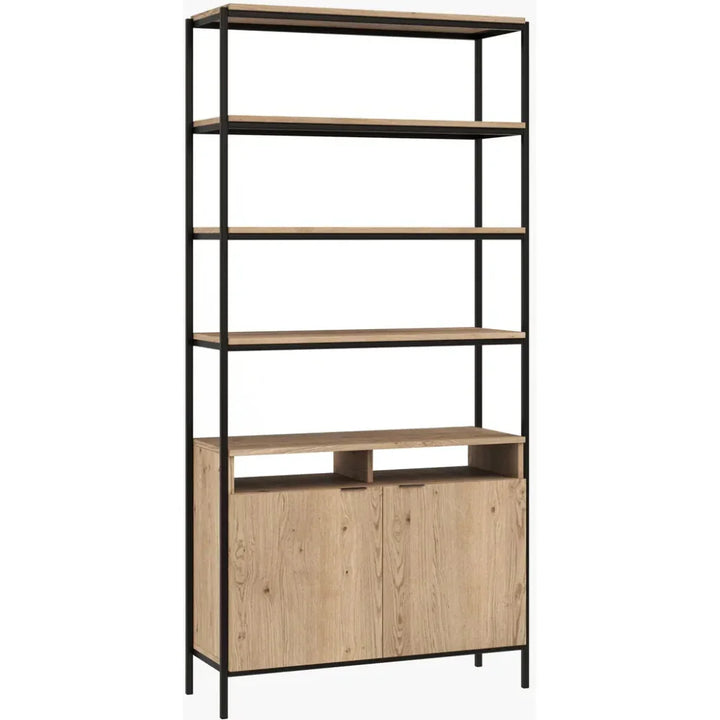 Ambrose Iron Framed Etagere-Etageres-SUNPAN-Rustic Oak-Black-Large-LOOMLAN