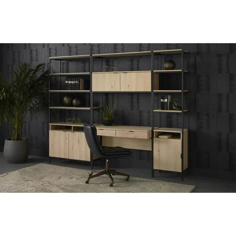 Ambrose Wooden Iron Modular Wall Desk-Home Office Desks-SUNPAN-LOOMLAN