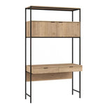 Ambrose Wooden Iron Modular Wall Desk-Home Office Desks-SUNPAN-Rustic Oak-Black-LOOMLAN