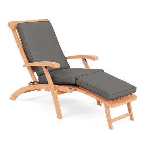 Anders Teak Folding Chair Lounge Sunbrella Cushion-Outdoor Cabanas & Loungers-HiTeak-Charcoal-LOOMLAN