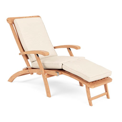 Anders Teak Folding Outdoor Deck Chair Lounge with Sunbrella Cushions-Outdoor Cabanas & Loungers-HiTeak-Canvas-LOOMLAN
