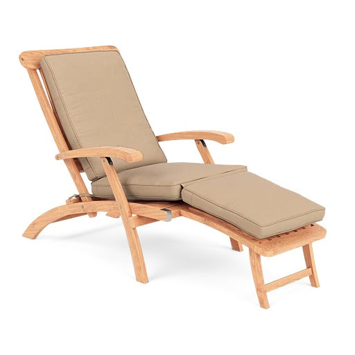 Anders Teak Folding Outdoor Deck Chair Lounge with Sunbrella Cushions-Outdoor Cabanas & Loungers-HiTeak-Fawn-LOOMLAN