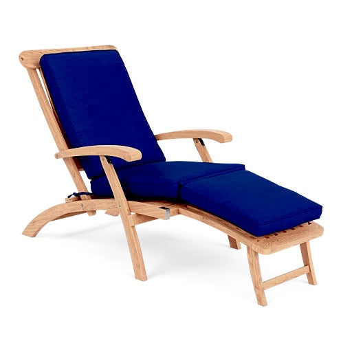 Anders Teak Folding Outdoor Deck Chair Lounge with Sunbrella Cushions-Outdoor Cabanas & Loungers-HiTeak-Navy-LOOMLAN