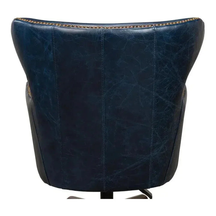 Andrew Jackson Swivel Blue Leather Desk Chair Chateau-Office Chairs-Sarreid-LOOMLAN