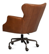 Andrew Jackson Swivel Brown Leather Desk Chair Havana Leather-Office Chairs-Sarreid-LOOMLAN