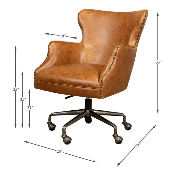 Andrew Jackson Swivel Tan Leather Desk Chair Cuba Brown-Office Chairs-Sarreid-LOOMLAN