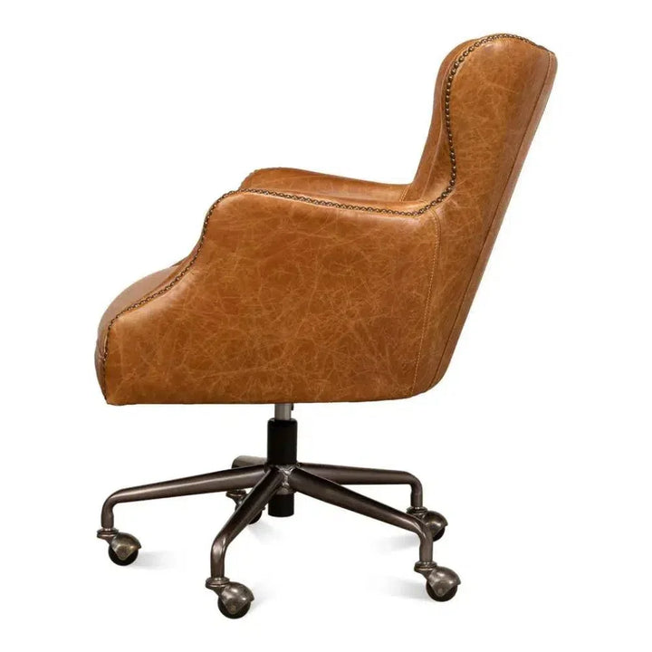 Andrew Jackson Swivel Tan Leather Desk Chair Cuba Brown-Office Chairs-Sarreid-LOOMLAN