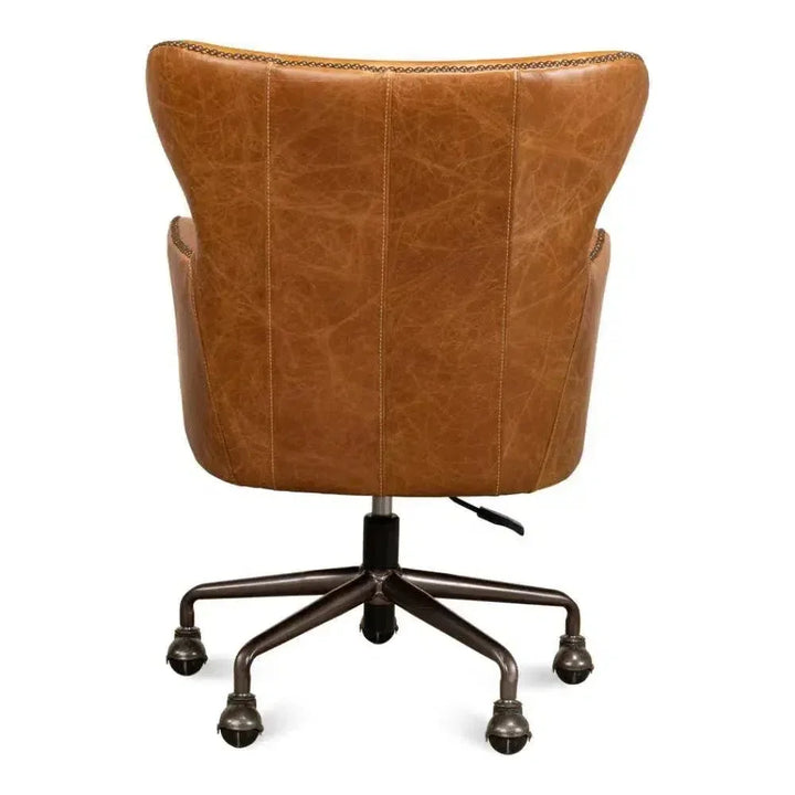 Andrew Jackson Swivel Tan Leather Desk Chair Cuba Brown-Office Chairs-Sarreid-LOOMLAN