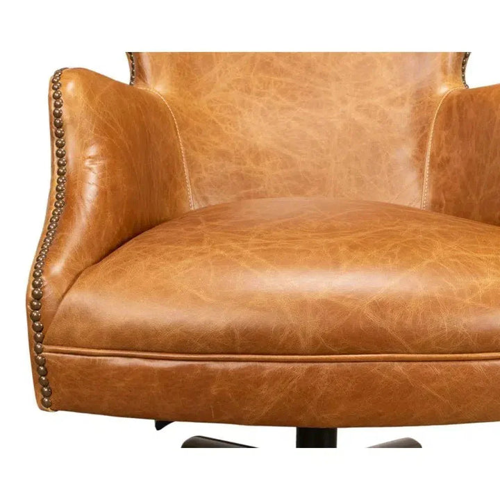 Andrew Jackson Swivel Tan Leather Desk Chair Cuba Brown-Office Chairs-Sarreid-LOOMLAN