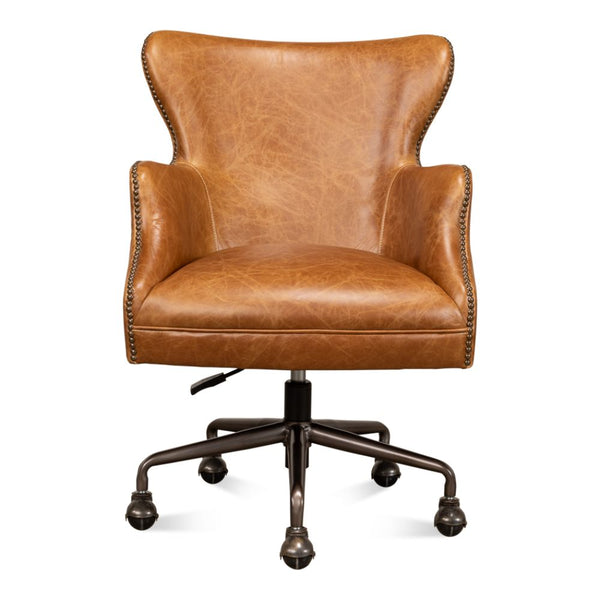 Andrew Jackson Swivel Tan Leather Desk Chair Cuba Brown-Office Chairs-Sarreid-LOOMLAN