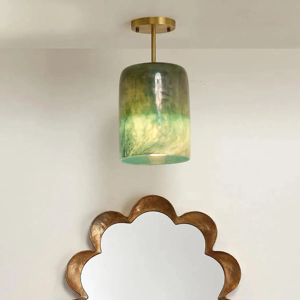 Antique Brass Aqua Metallic Glass Semi-Flush Mount-Flush Mounts-Jamie Young-LOOMLAN