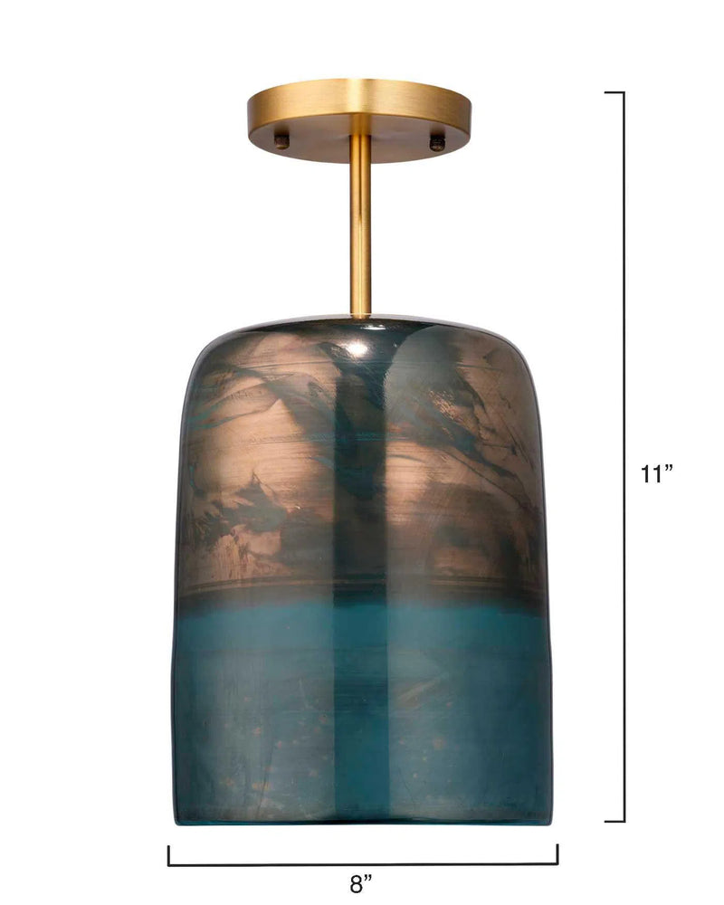Antique Brass Aqua Metallic Glass Vapor Semi-Flush Mount Flush Mounts LOOMLAN By Jamie Young