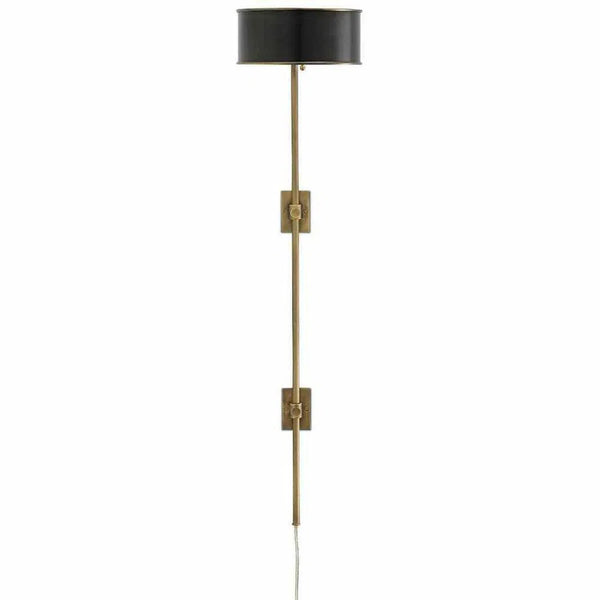 Antique Brass Black Overture Brass Wall Sconce Wall Sconces LOOMLAN By Currey & Co