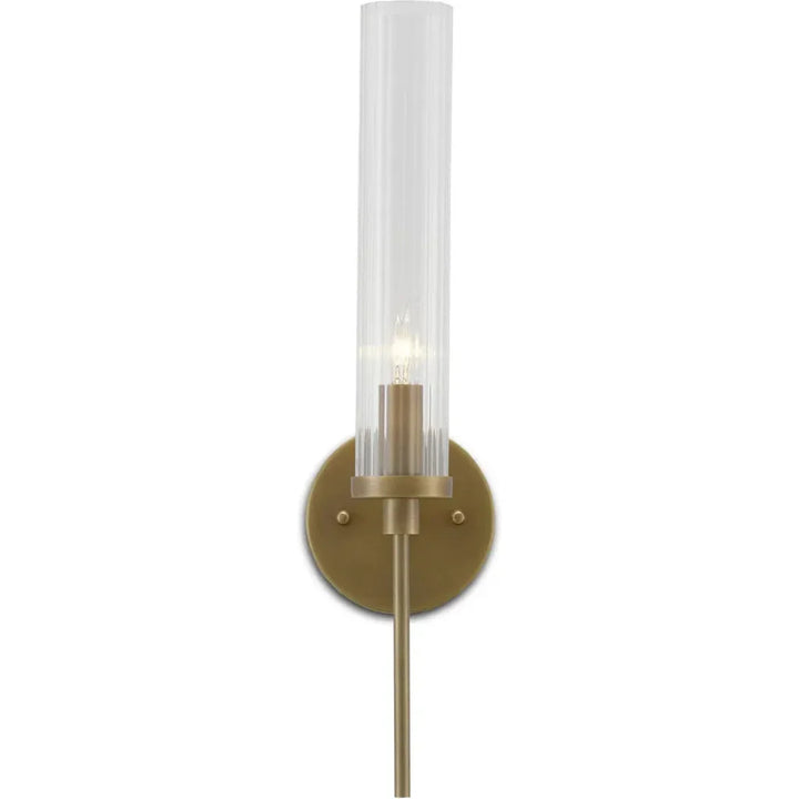 Antique Brass Clear Bellings Brass Wall Sconce - LOOMLAN - Currey & Co - Wall Sconces